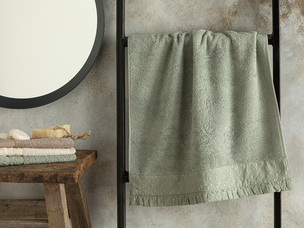 Emily Cotton Brode Face Towel 50x70 Cm Sea Green