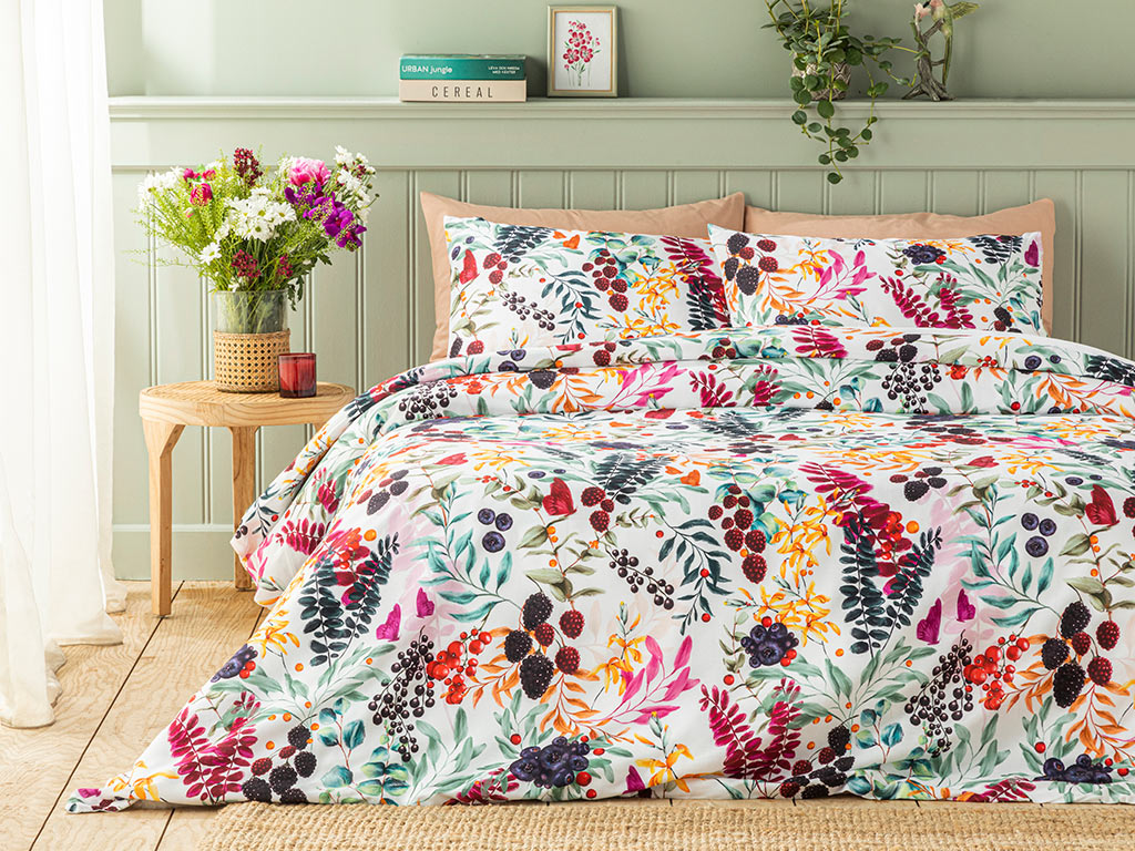 Summer Berries Soft Cotton With Digital Print For One Person Duvet Cover Set 160x220 Cm Fuchsia