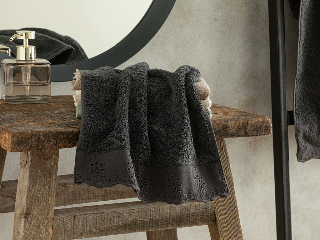 Lilian Cotton Brode Hand Towel 30x40 Cm Anthracite