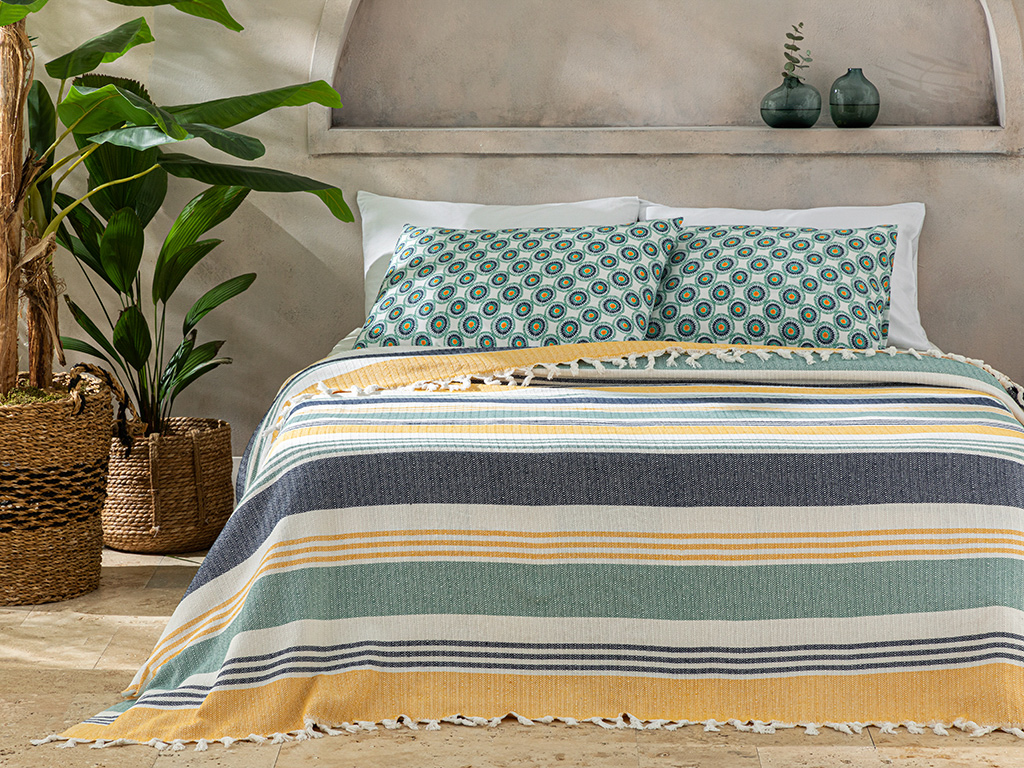 غطاء سرير مزدوج منسوج إلفين 240×260 سم أزرق داكن
