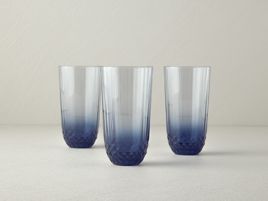 Vivid Glass 3 Pcs Soft Drink Glass 345 Ml Navy Blue