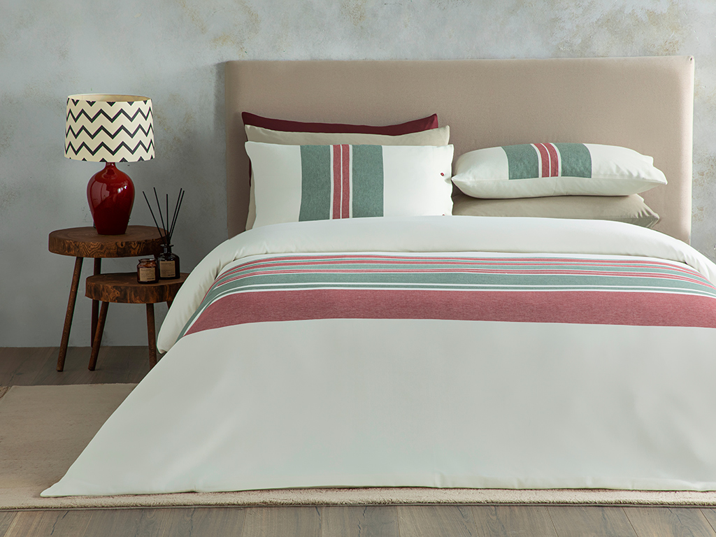 Cosy Stripe Winter Soft Double Size Duvet Cover Set 200x220 Cm Red - Green