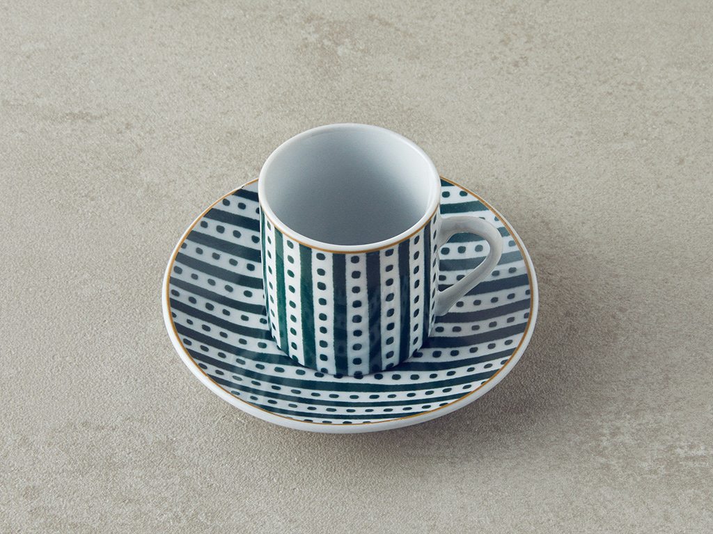 Morris Porcelain 4 Pieces 2 Servings Coffee Cup Set 80 Ml Green