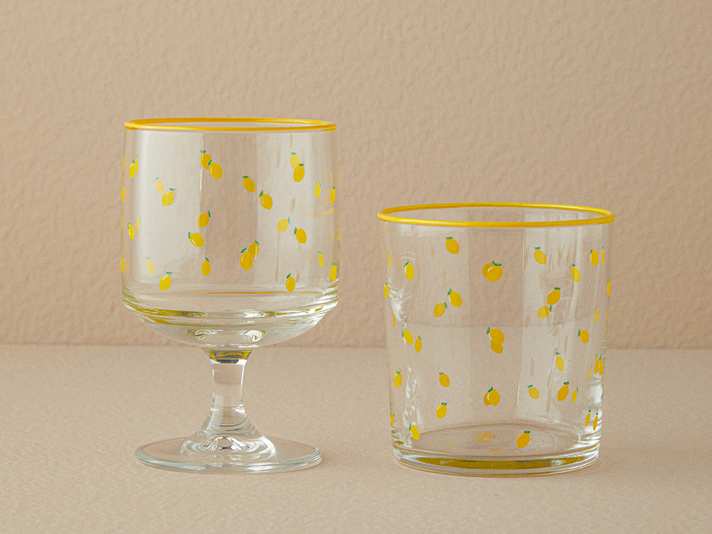 Lemon Blossom Glass 3 Pcs Cup 300 Ml Yellow