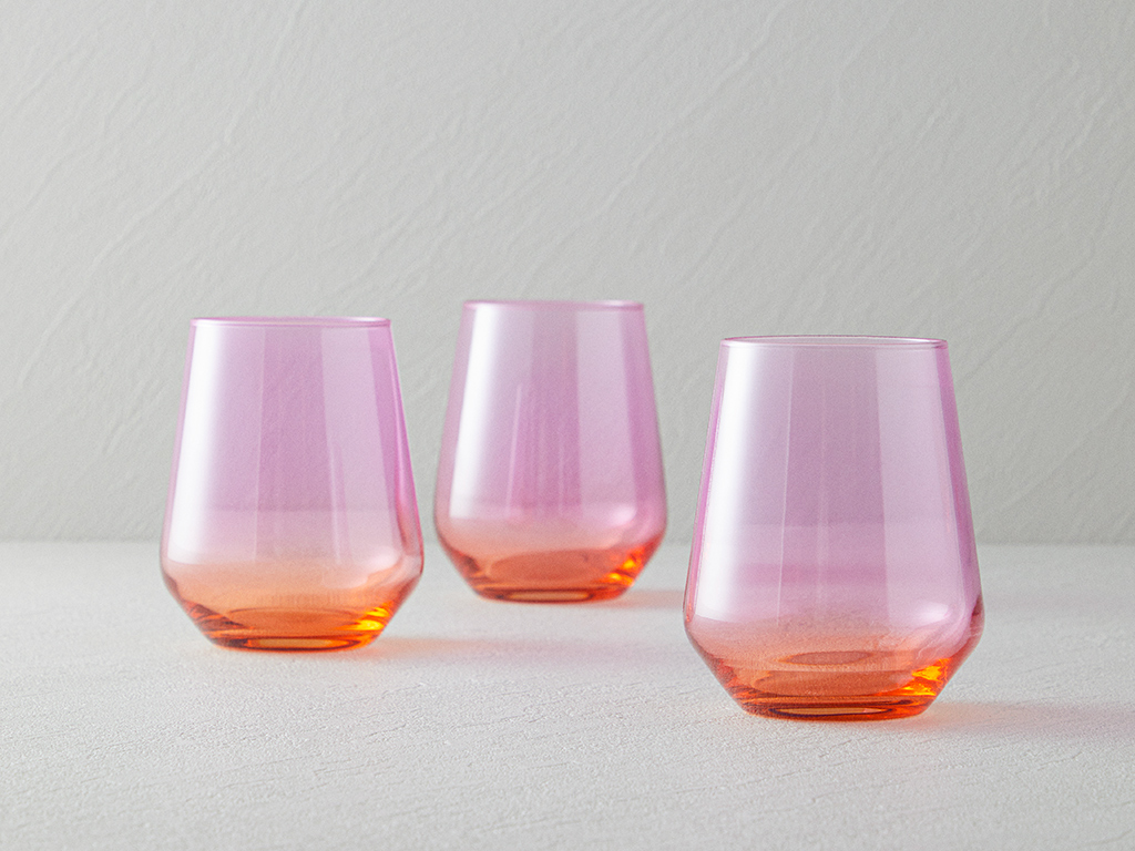 Lacy Glass 3 Pcs Soft Drink Glass 425 Ml Pink