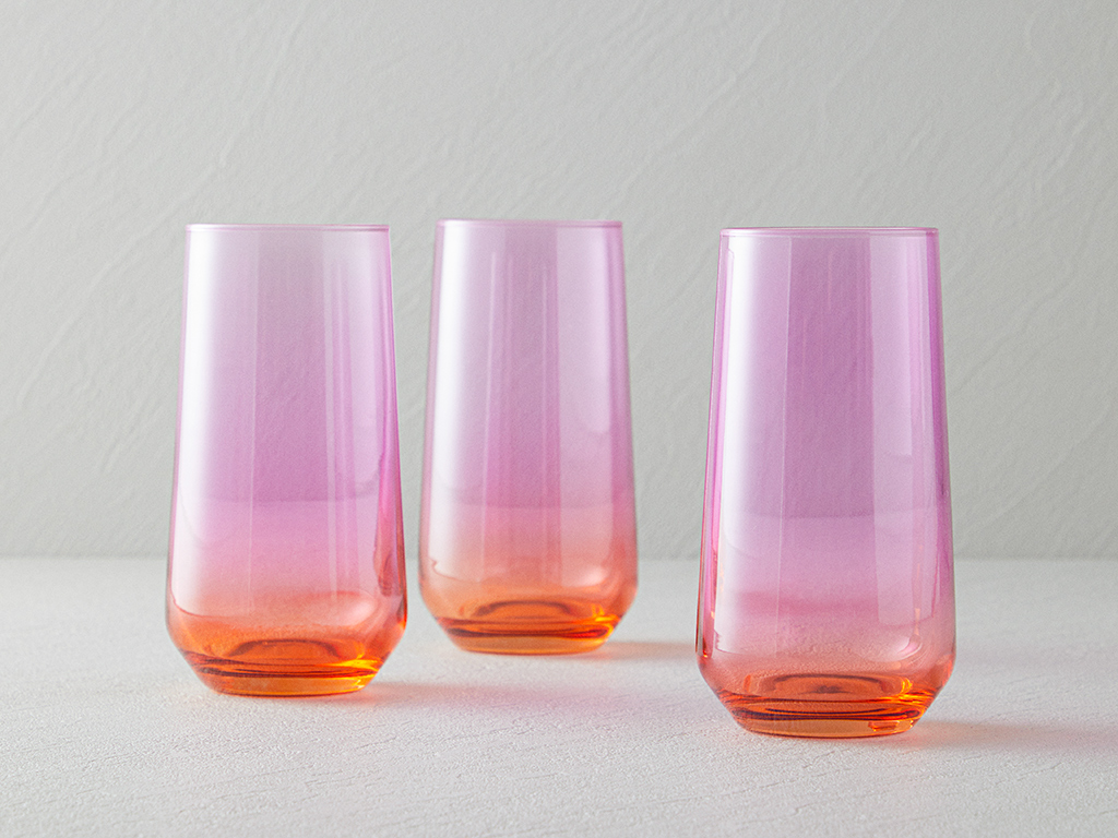 Lacy Glass 3 Pcs Soft Drink Glass 470 Ml Pink
