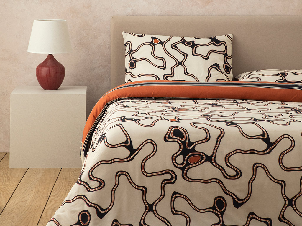 Abstract Art Soft Cotton With Digital Print King Size Duvet Cover Set 240x220 Cm Beige