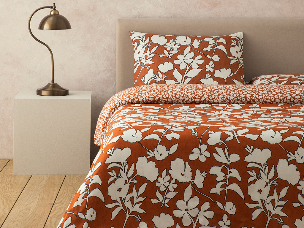 Grandiflora Soft Cotton With Digital Print Double Size Duvet Cover Set 200x220 Cm Terracotta