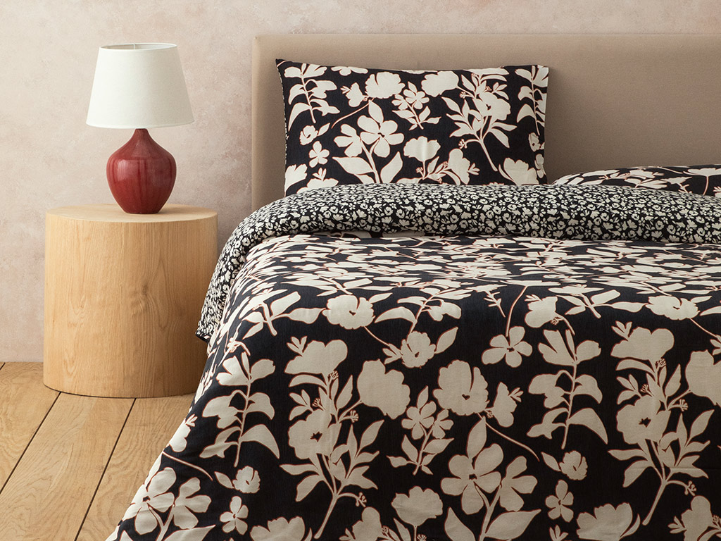 Grandiflora Soft Cotton With Digital Print King Size Duvet Cover Set 240x220 Cm Anthracite- Terracotta