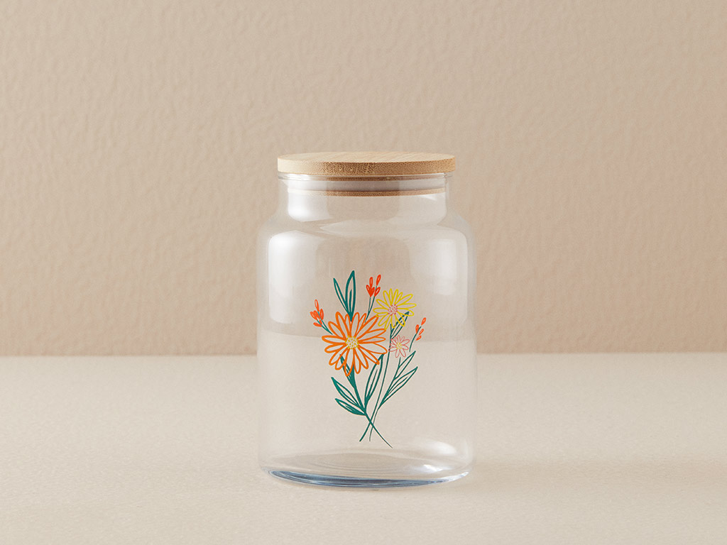 Flower Glass Jar 890 Ml Transparent