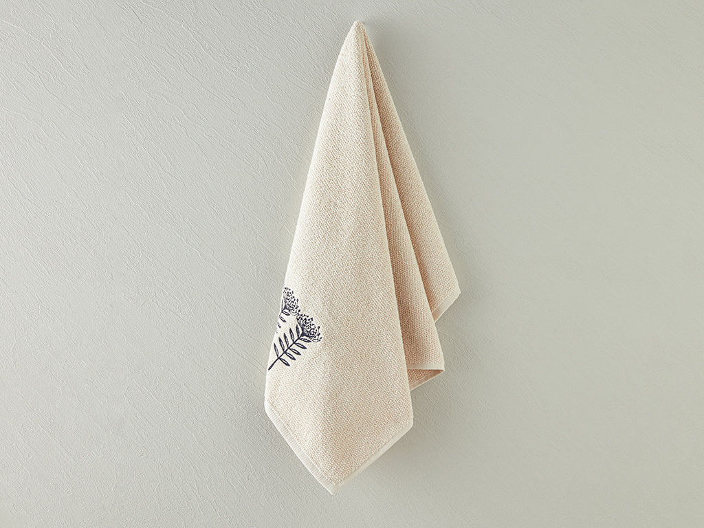 Bloom Cotton Embroidered Face Towel 50x80 Cm Light Beige