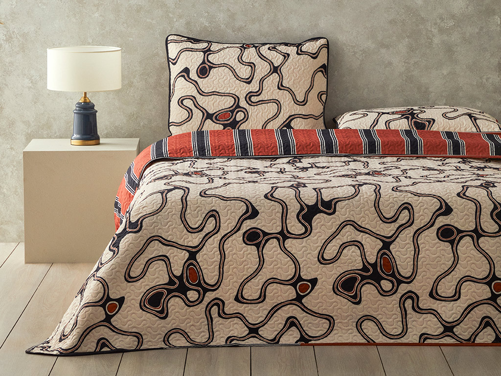 Abstract Art Multipurpose Single Size Bed Spread Set 160x220 Cm Beige