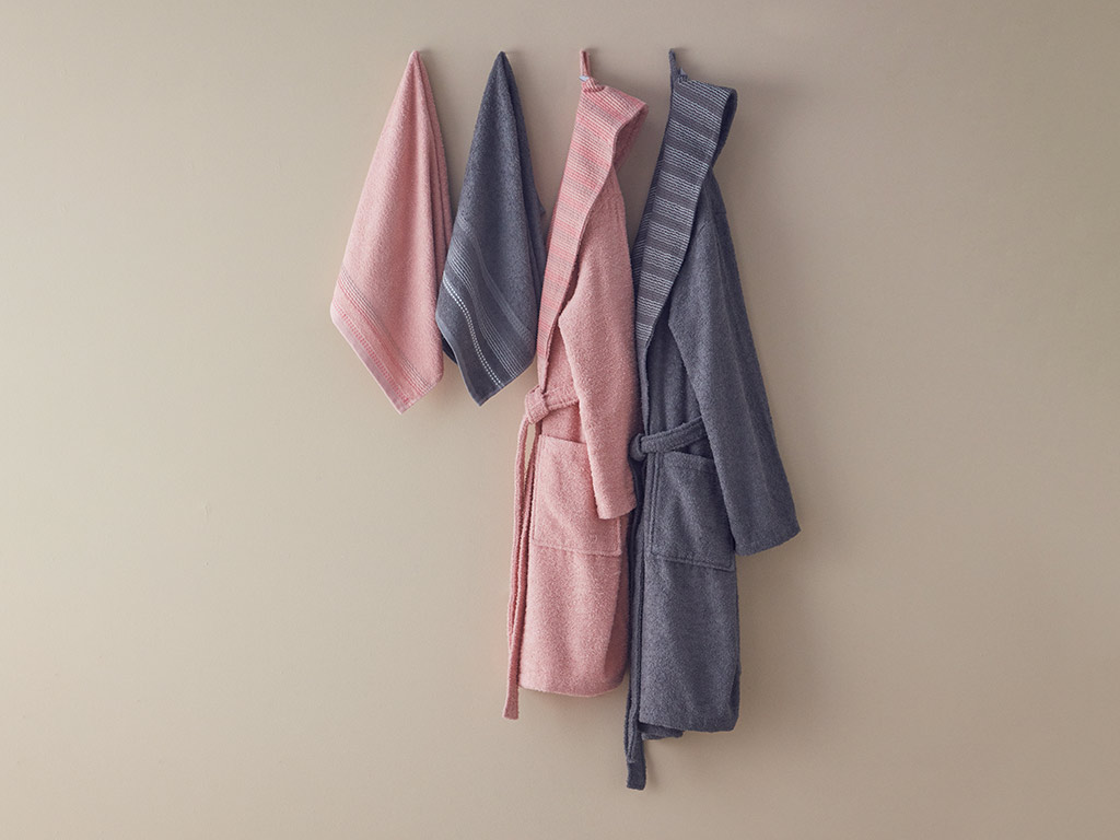 Wolin Cotton Polyester Bordered Bathrobe Set S-M & L-XL Pink - Anthracite