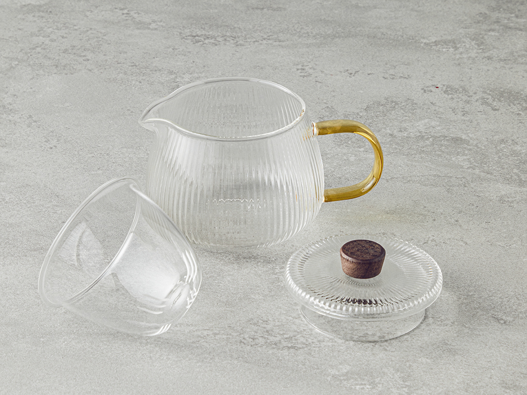 Zoey Borosilicate Glass With Strainer Tea Pot 550 Ml Transparent