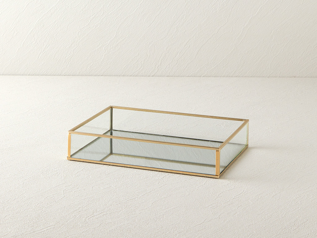 Deluxe Glass Decorative Tray 25x17x4,5 Cm Gold