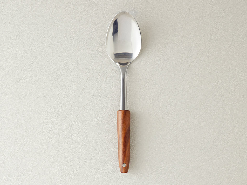 Woody Spoon فولاذ ملعقة تقديم أدوات تقديم أ.30 سم بني
