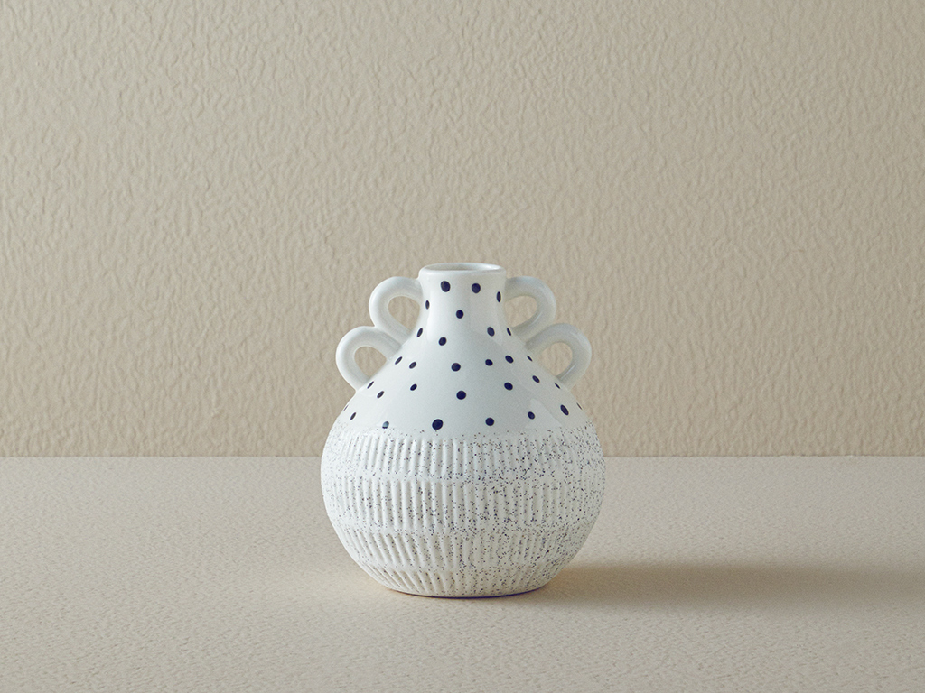 Dotsy Stoneware Vase 13,7x15 Cm White