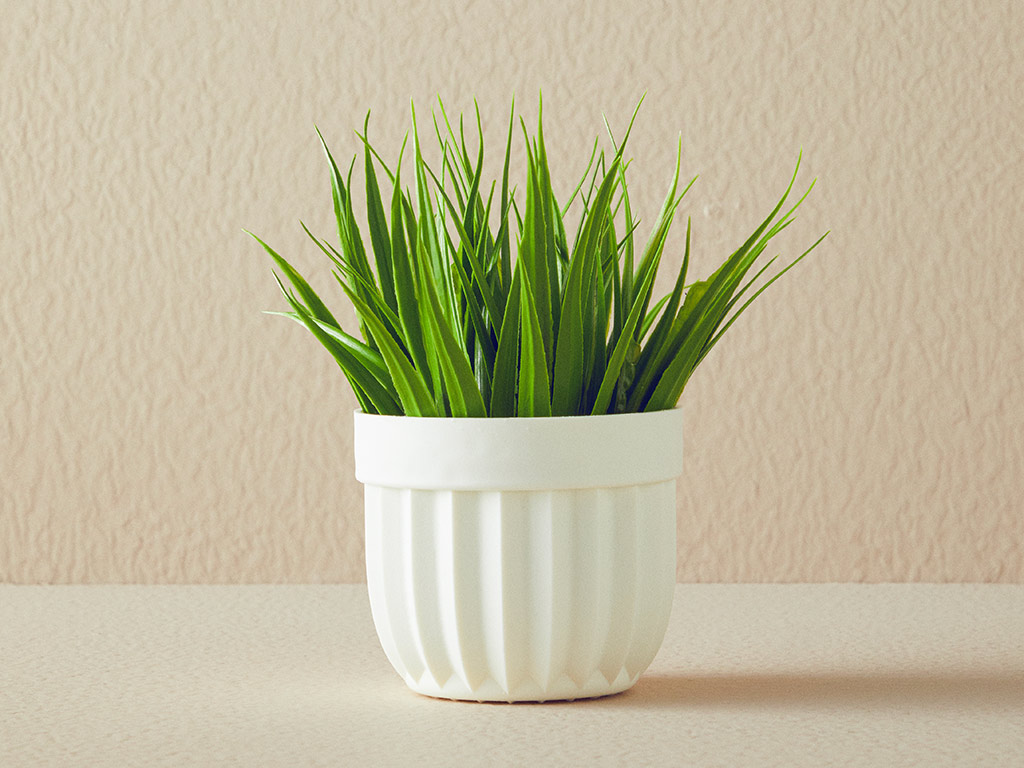 Grass Artificial Flower With Vase 13x13x18 Cm White