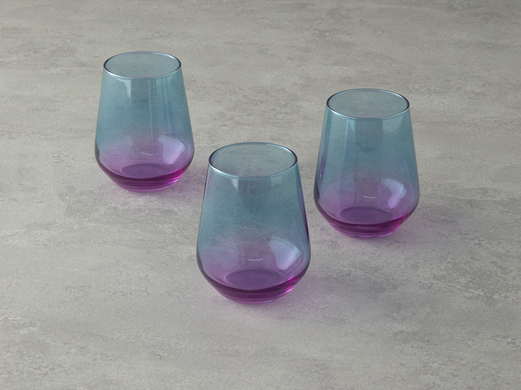Lacy Glass 3 Pcs Soft Drink Glass 425 Ml Blue
