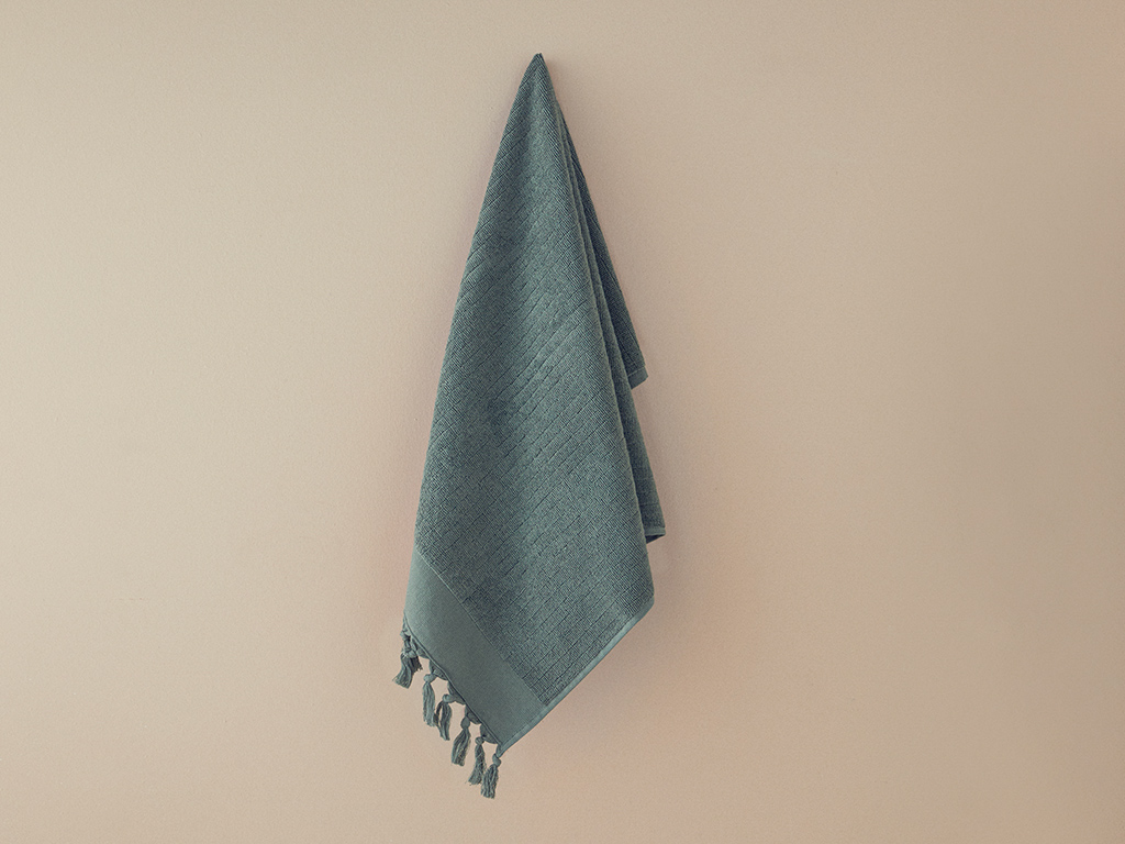 Tuffy Stripe Cotton Fringed Hand Towel 30x45 Cm Green