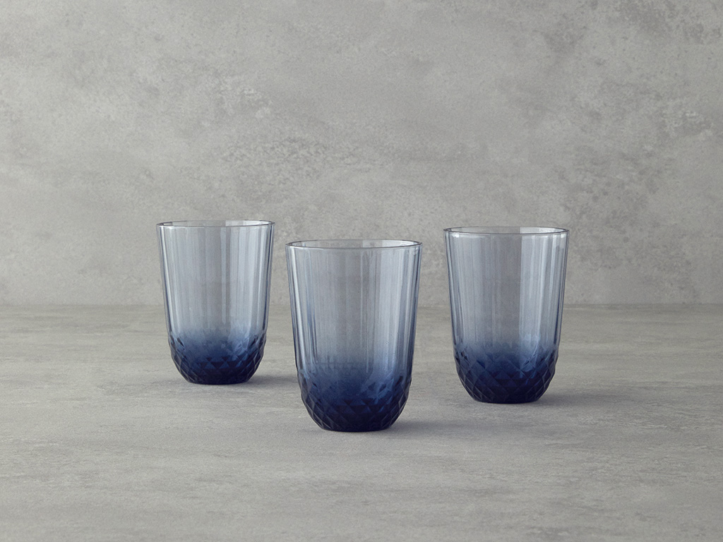 Vivid Glass 3 Pcs Soft Drink Glass 255 Ml Navy Blue