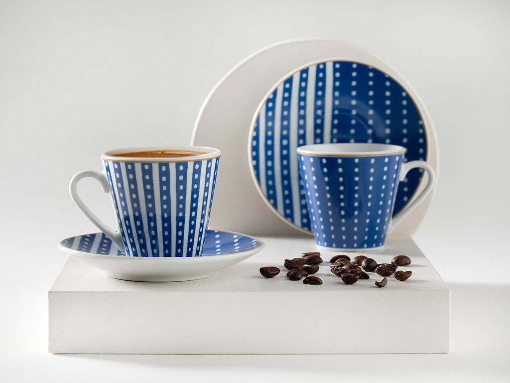 Bellis Porcelain 4 Pieces 2 Servings Coffee Cup Set 80 Ml Navy Blue