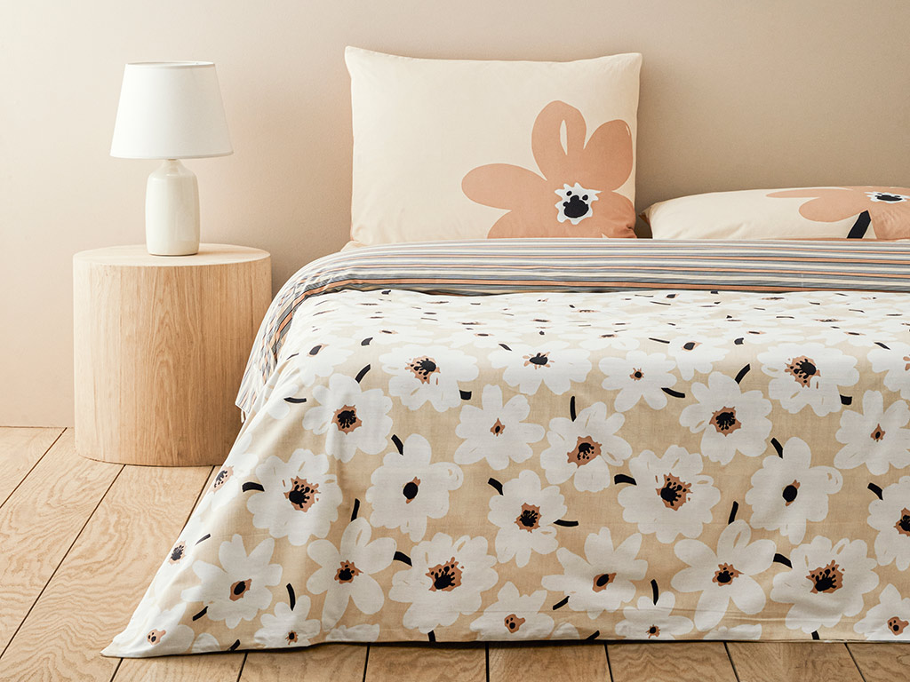 Mono Bloom Cotton Single Size Duvet Cover Set 160x220 Cm Cream