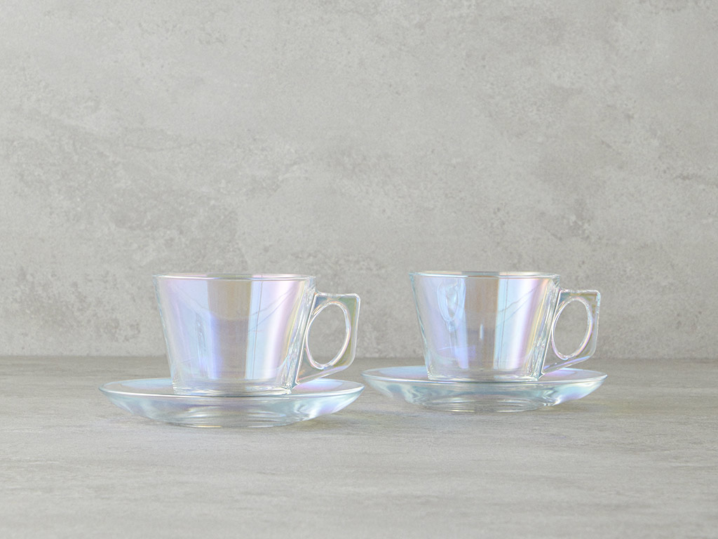 Kyra Glass 4 Pieces 2 Servings Tea Cup Set 195 Ml Colored