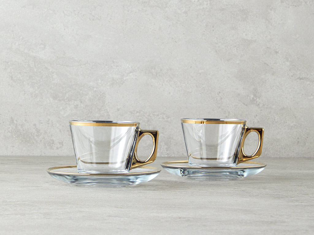 Ador Glass 4 Pieces 2 Servings Tea Cup Set 195 Ml Gold