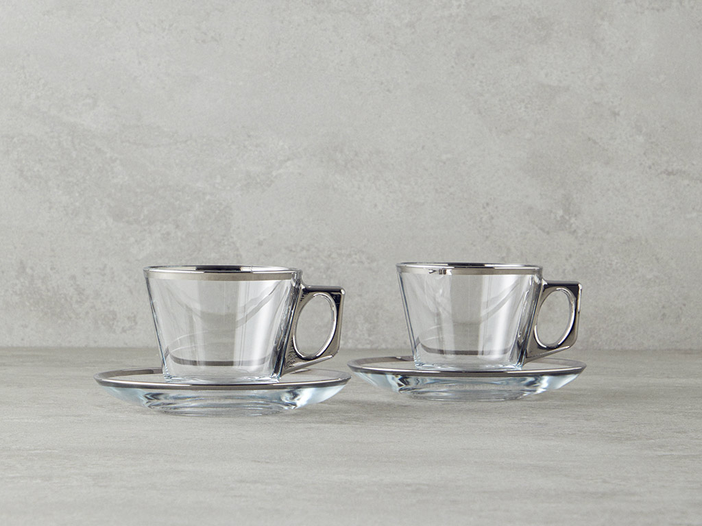 Ador Glass 4 Pcs 2 People Tea Cup Set 195 Ml Silver.