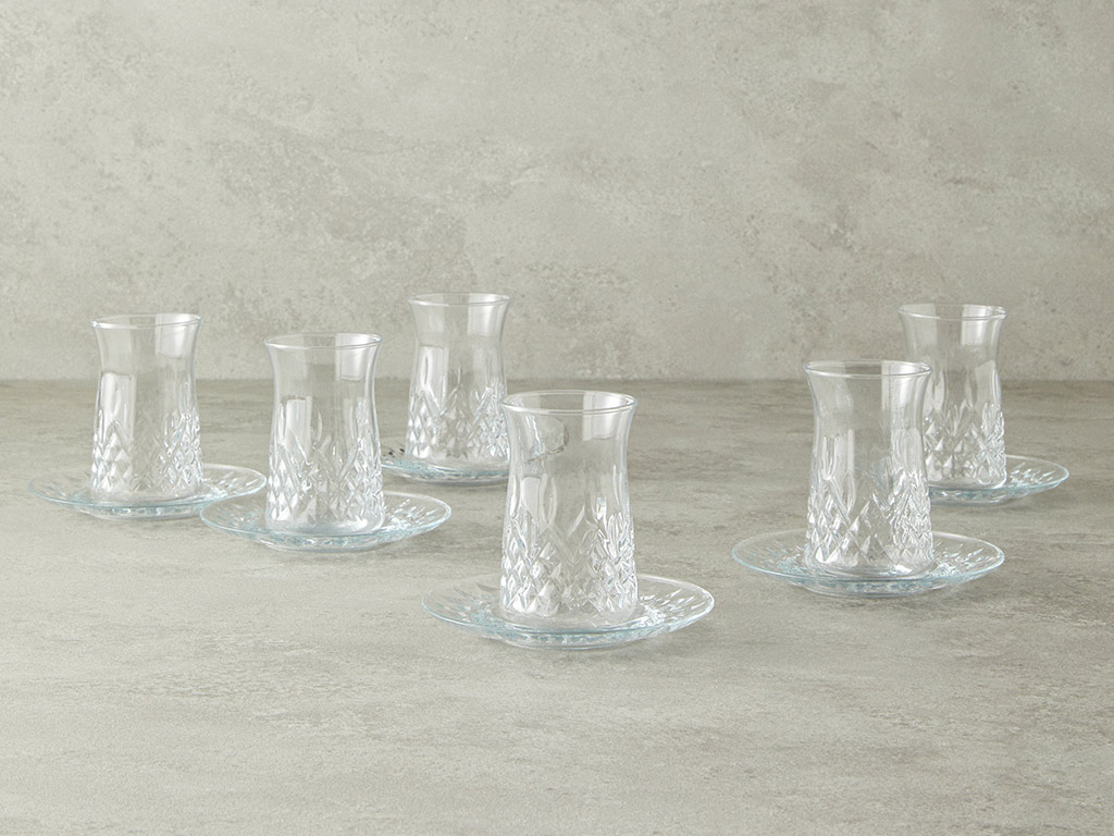 Aura Glass 12 Pieces 6 Servings Tea Set 170 Ml Transparent