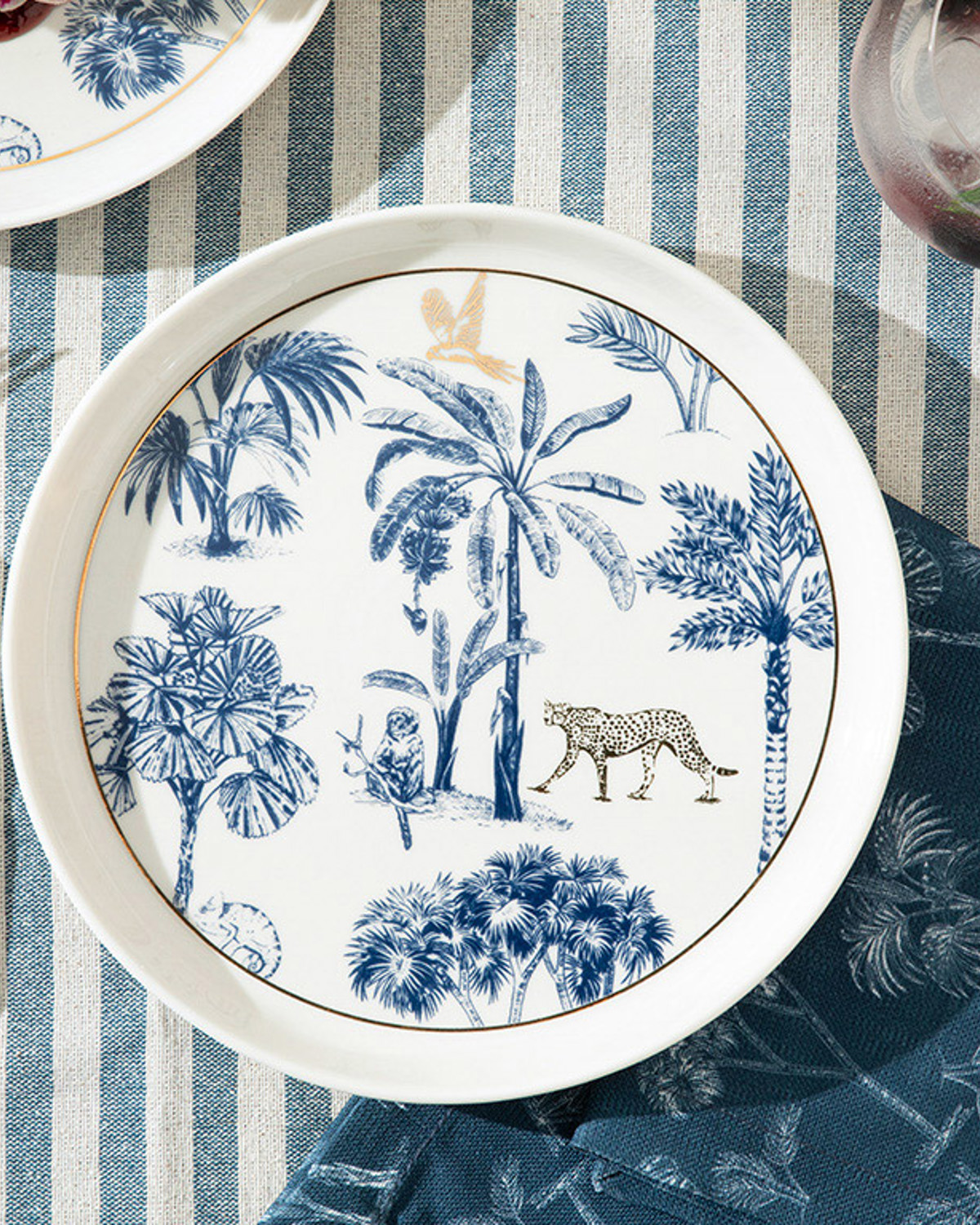 Toile Jungle Bone Porcelain Cake Plate 21 Cm Dark Blue - White