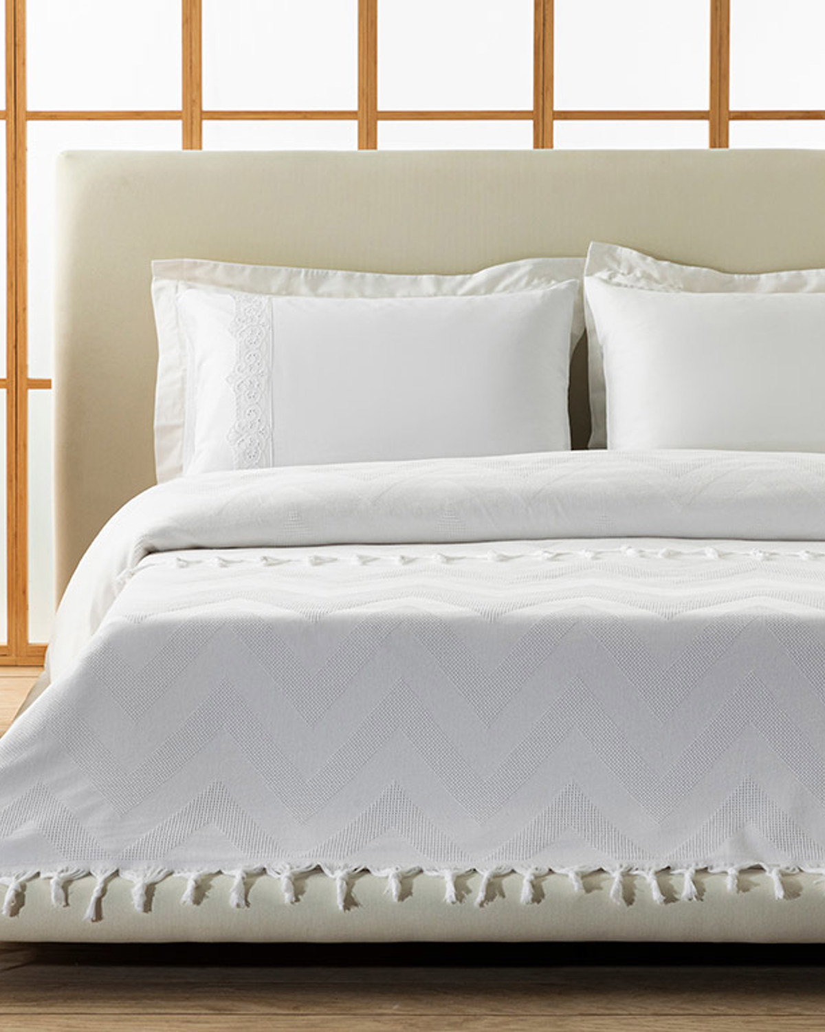 Leona Cotton Jacquard King Size Summer Blanket 220x240 Cm White