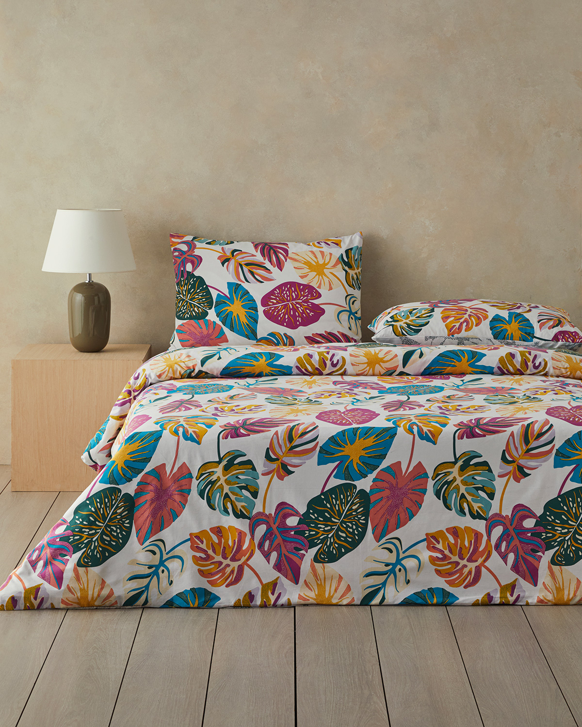 Leaf Jungle Cotton Single Size Duvet Cover Set 160x220 Cm Fuchsia