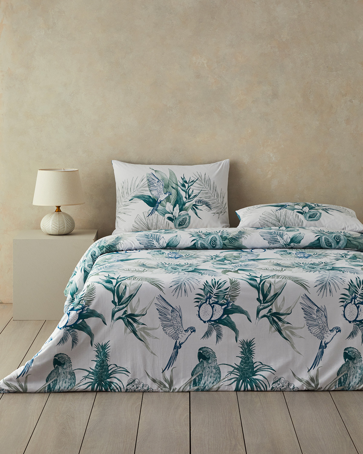 Exotic Toile Cotton Single Size Duvet Cover Set 160x220 Cm Navy Blue - Green