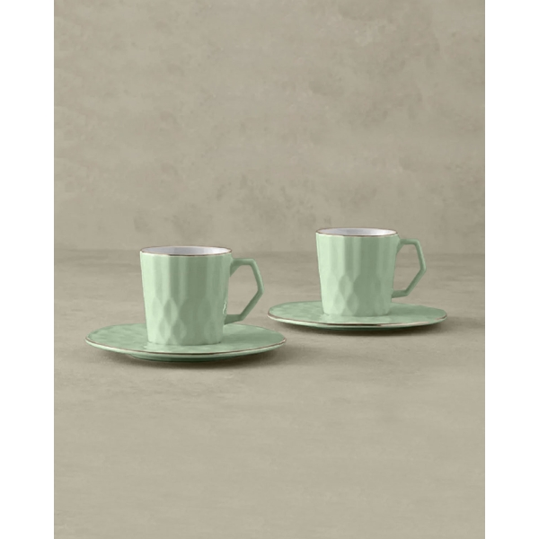 Hestia New Bone China 4 Pieces 2 Servings Coffee Cup Set 80 Ml Green