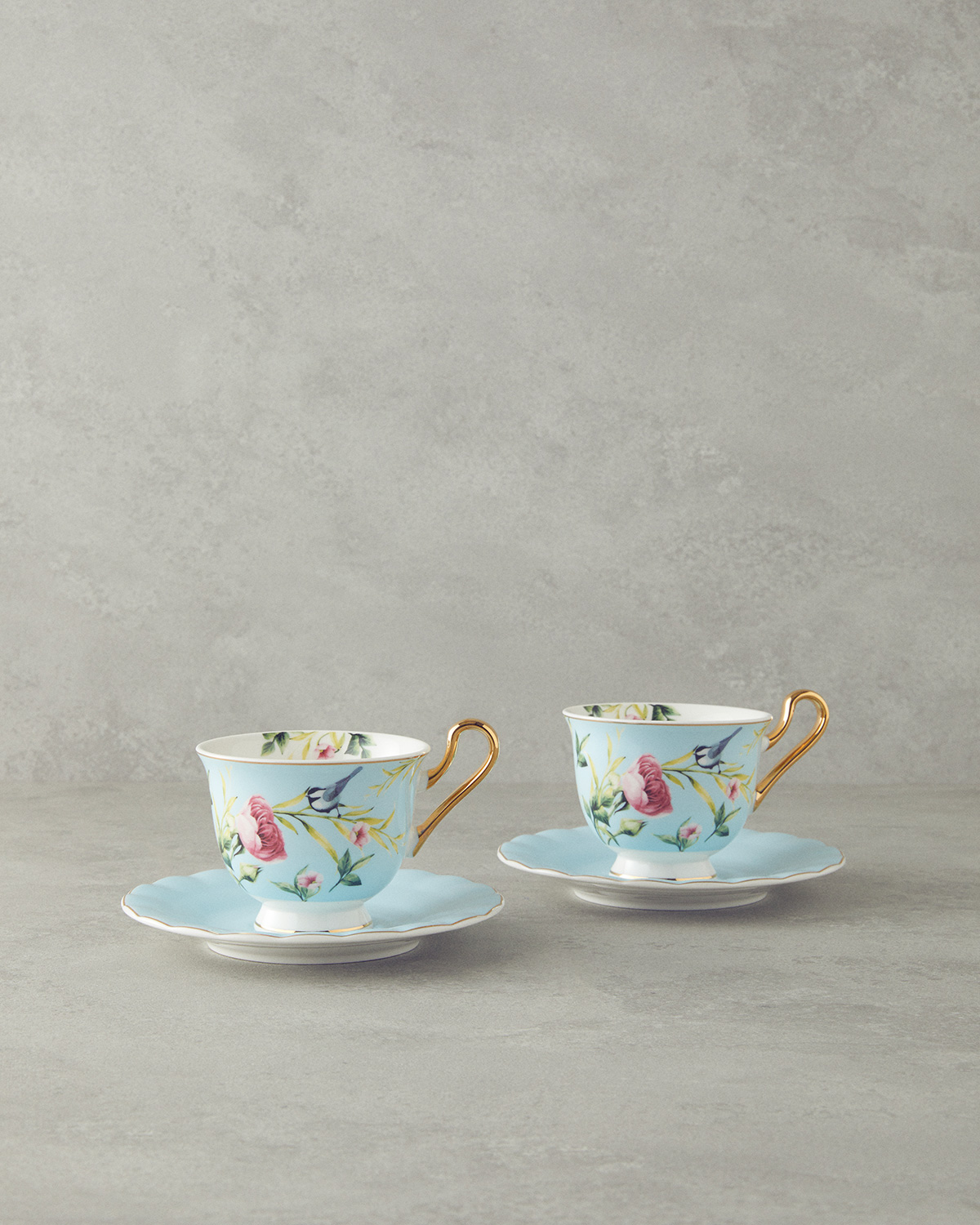 Vanilla New Bone China 4 Pieces 2 Servings Tea Cup Set 220 Ml Light Blue