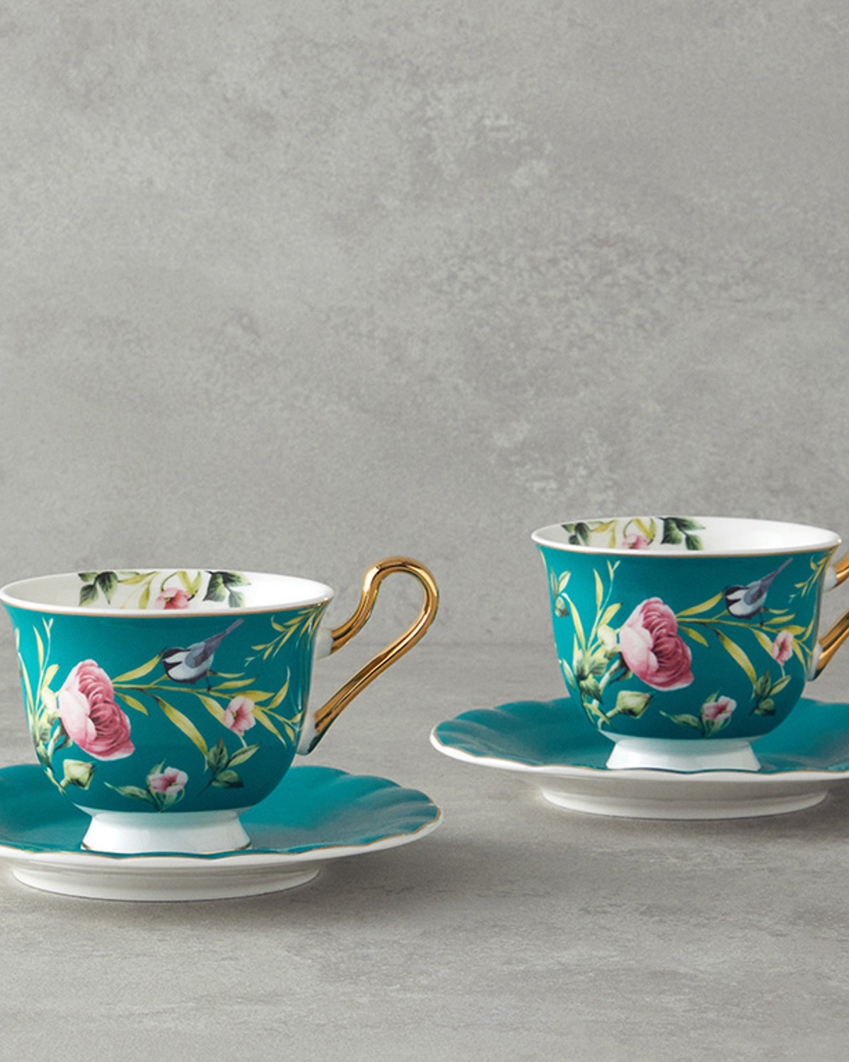 Vanilla New Bone China 4 Pieces 2 Servings Tea Cup Set 220 Ml Turquoise