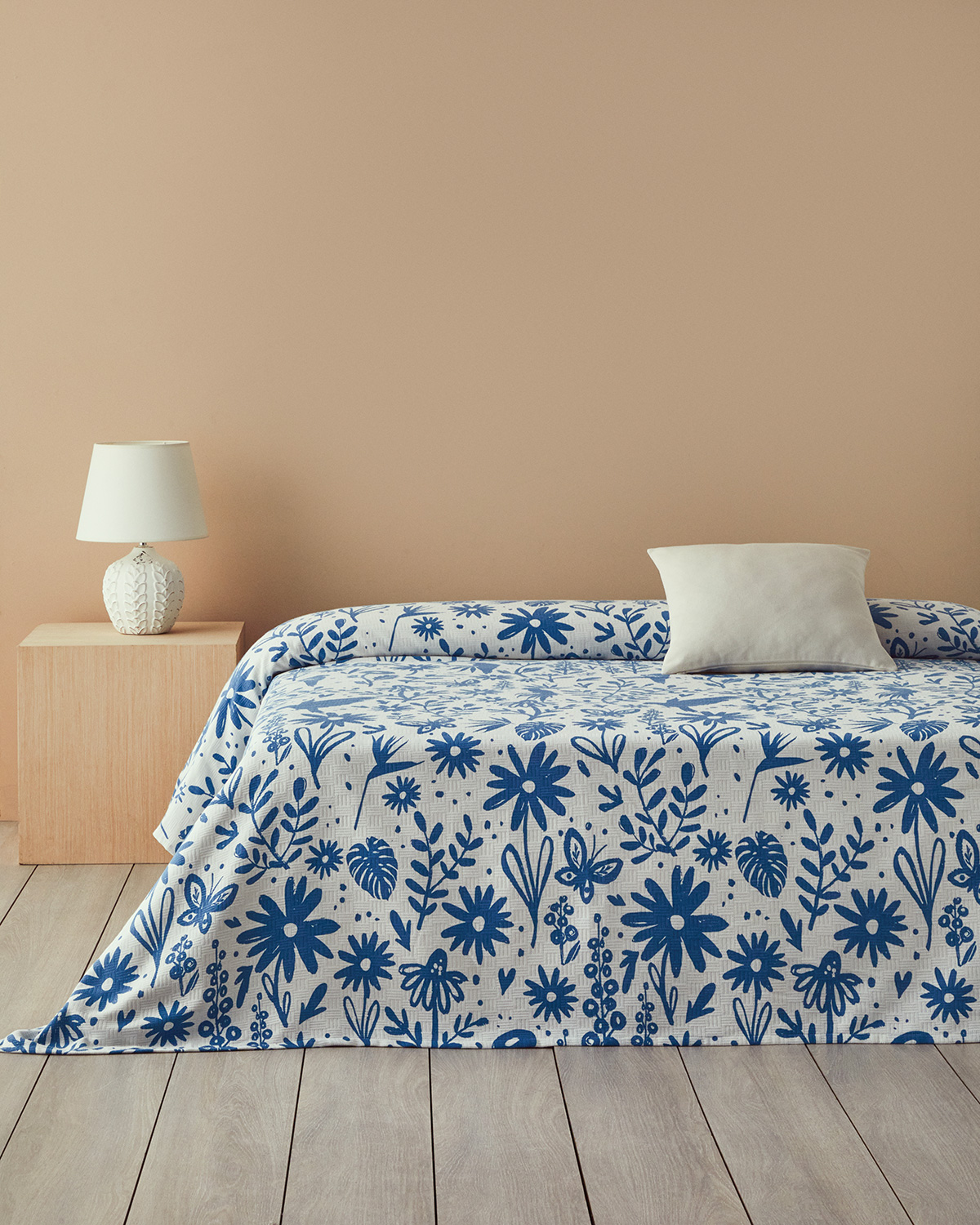 Folk Garden Printed Single Size Summer Blanket 150x220 Cm Blue