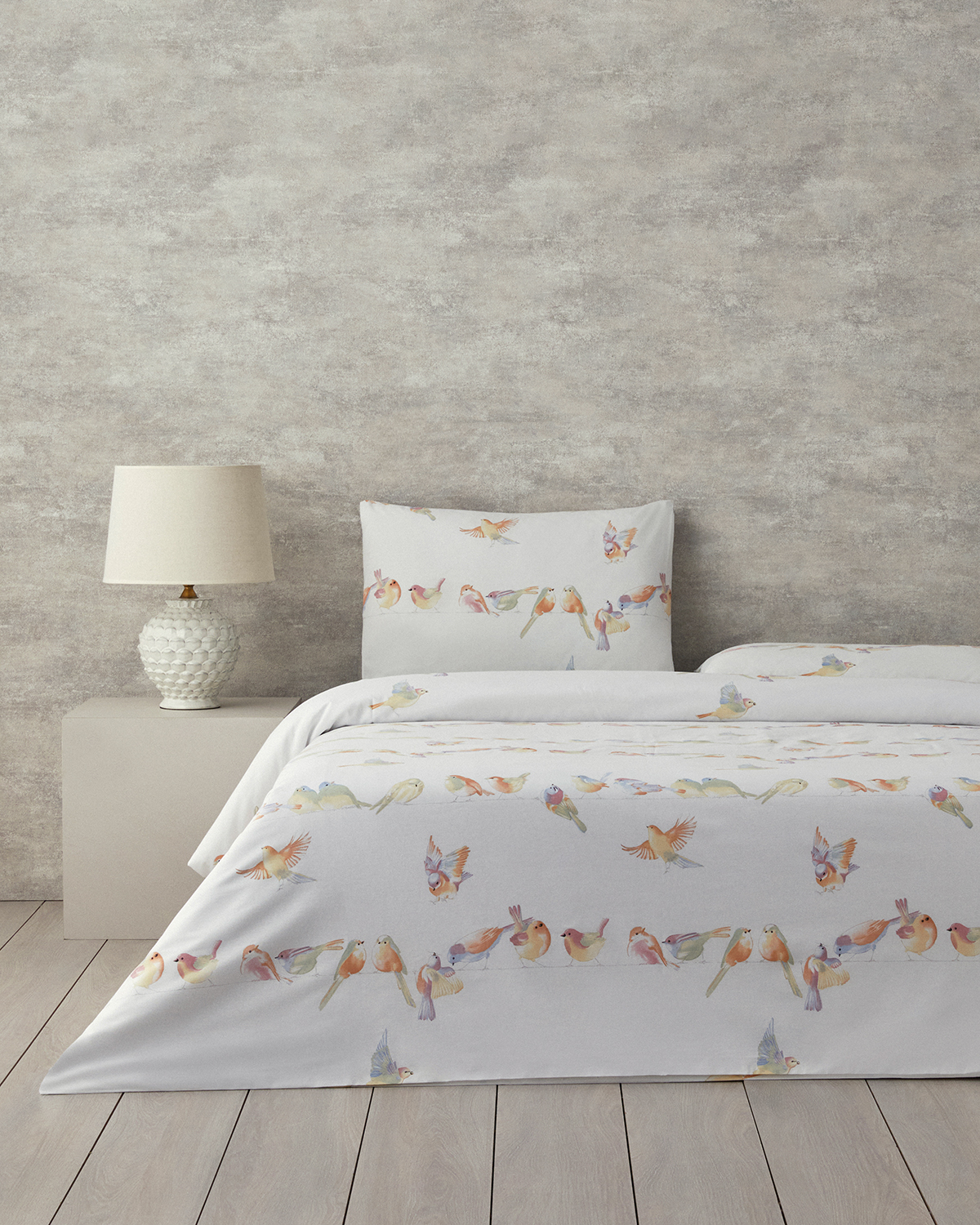 Bird Talk Cotton Single Size Duvet Cover Set 160x220 Cm Green