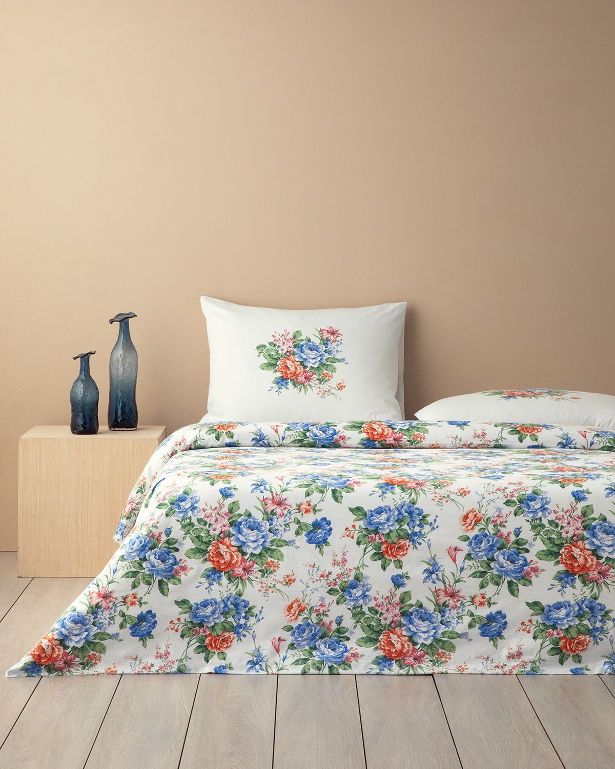 Rose Romance Cotton Single Size Duvet Cover Set 160x220 Cm Blue