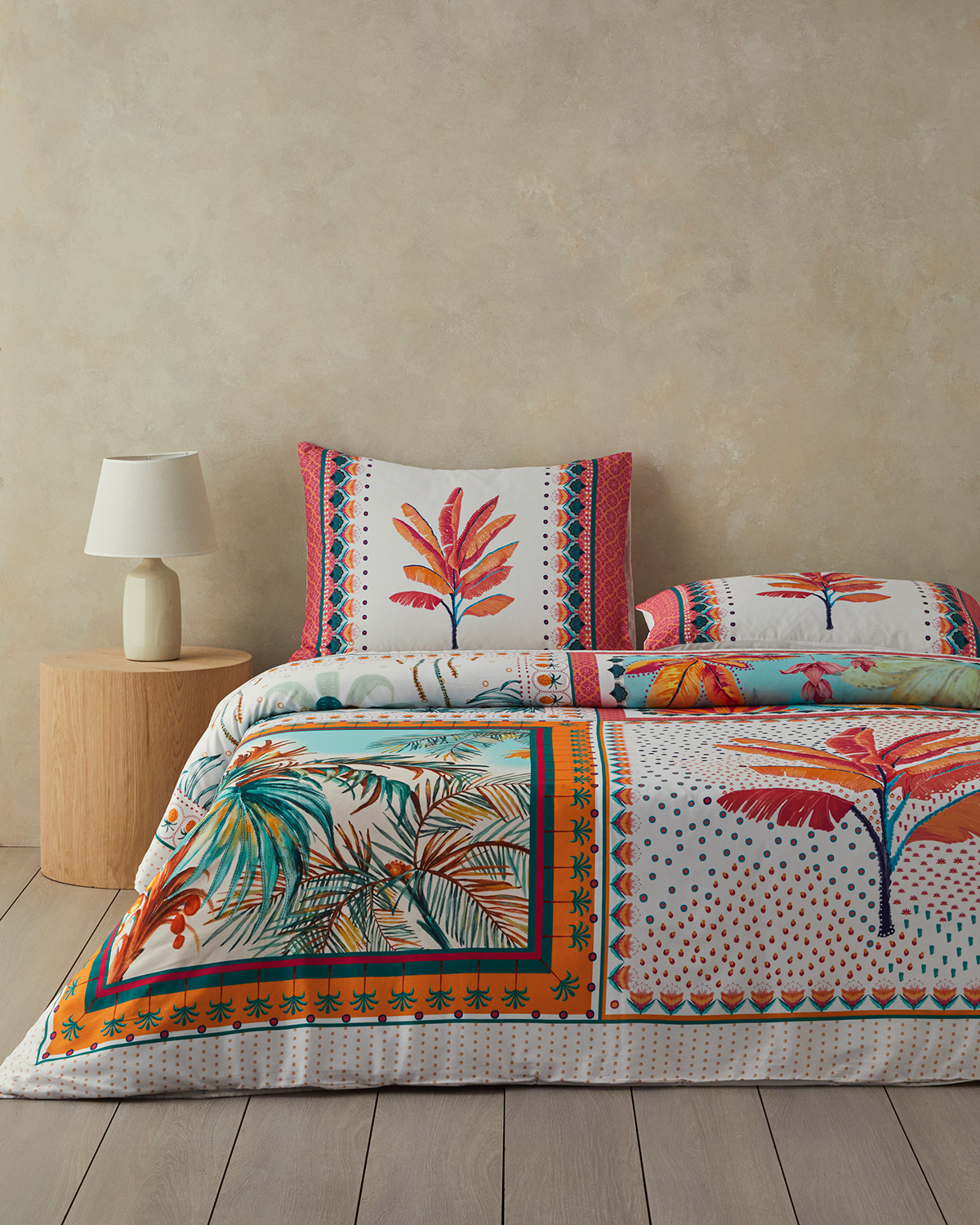 Palmy Patch Soft Cotton With Digital Print Single Size Duvet Cover Set 160x220 Cm Orange - Beige