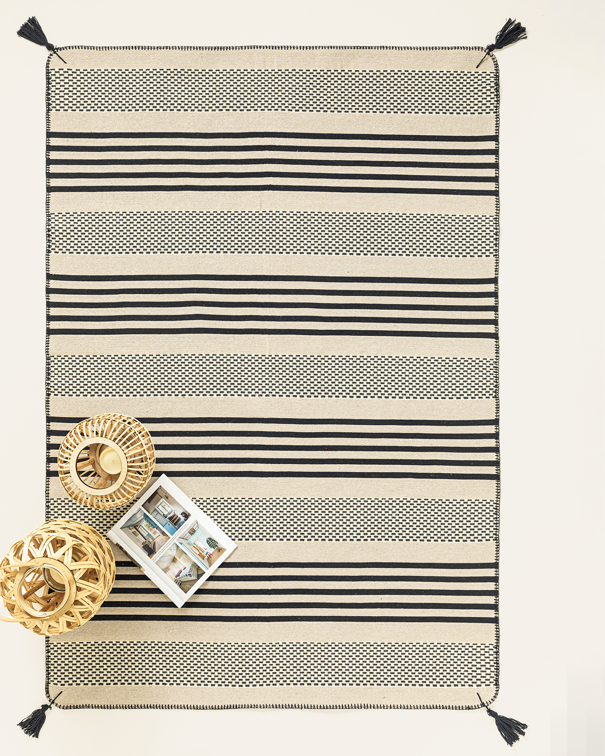 Fancy Striped Woven Rug 80x150 Cm Navy Blue - Cream