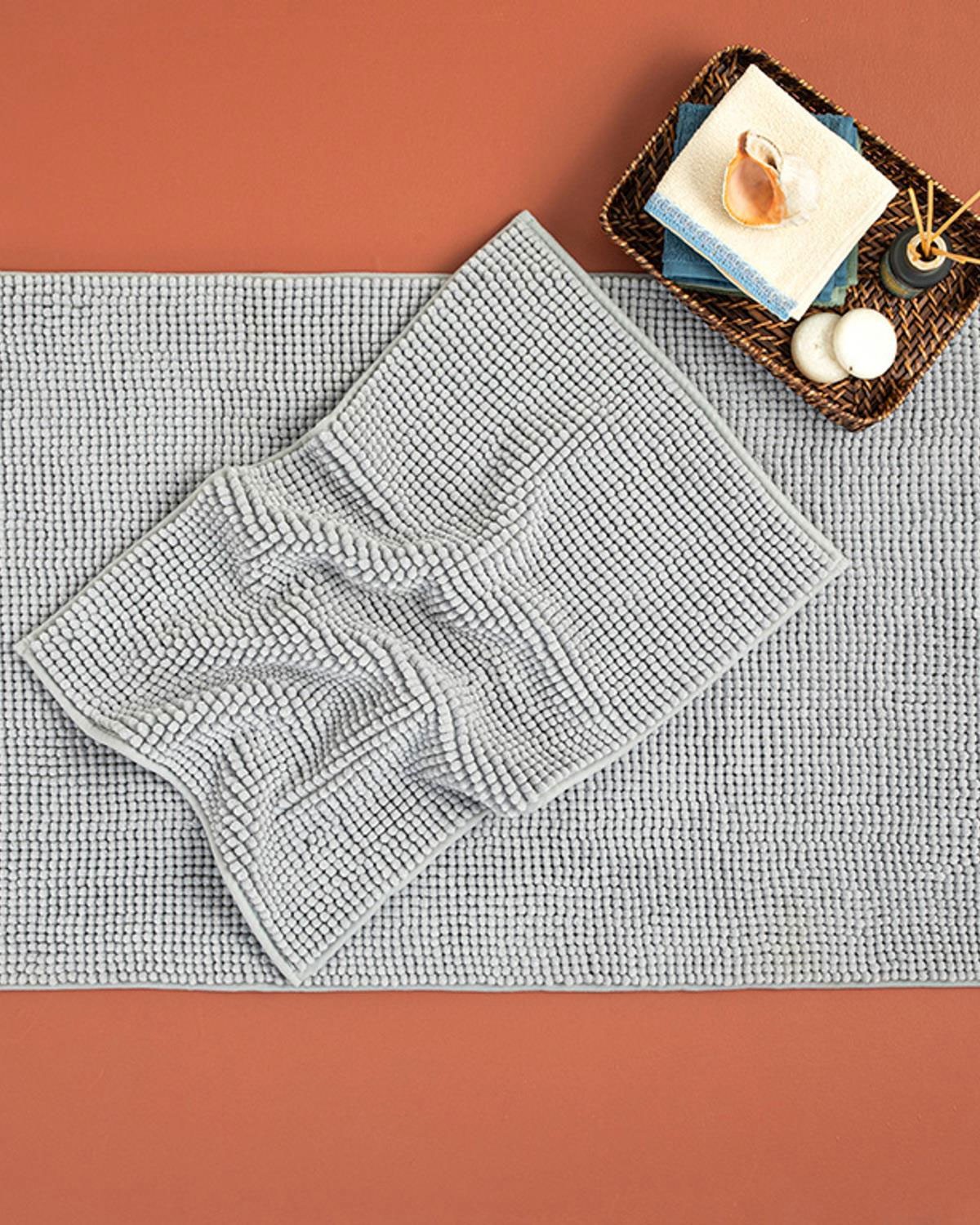 Paige Polyester Grizzly Pasta Bath Mat Set 60x90 + 40x60 Cm Light Gray