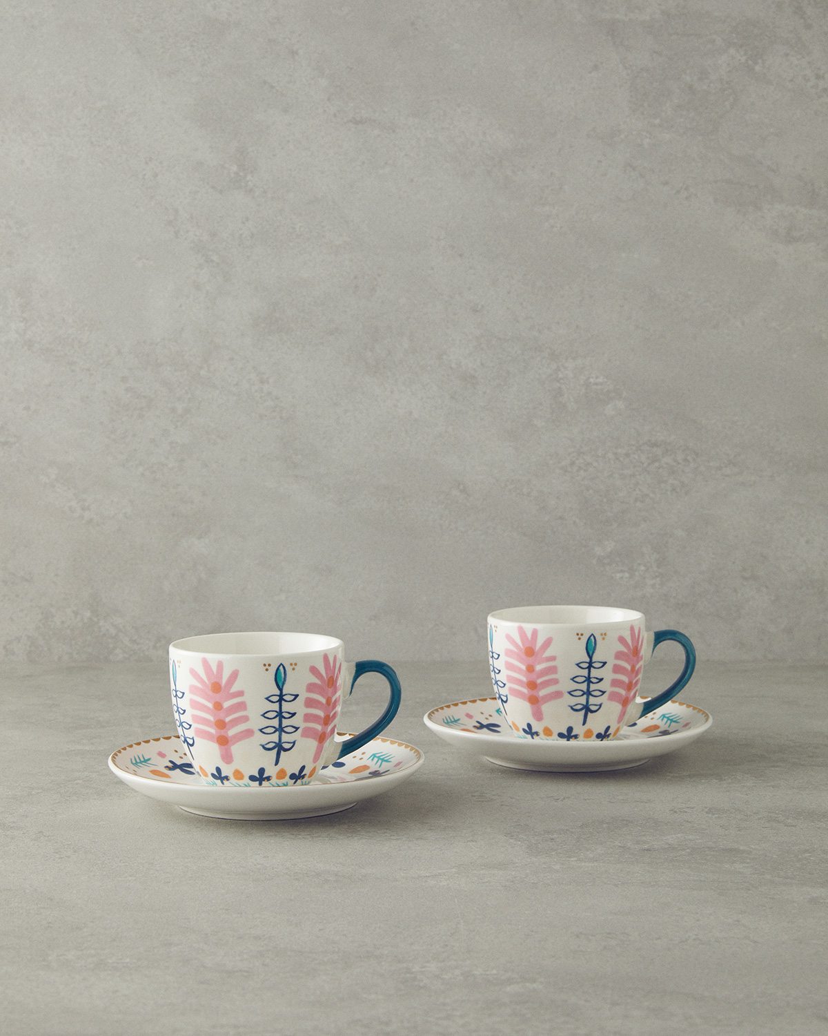 Love Adore New Bone China 4 Pieces 2 Servings Tea Cup Set 200 Ml Pink - Blue