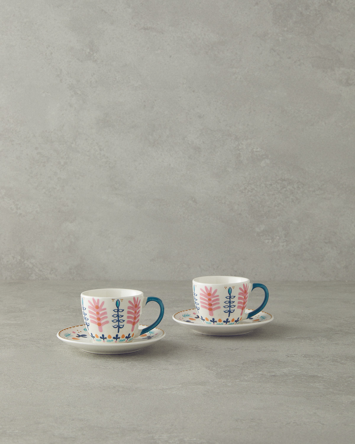 Love Adore New Bone China 4 Pieces 2 Servings Coffee Cup Set 90 Ml Pink - Blue