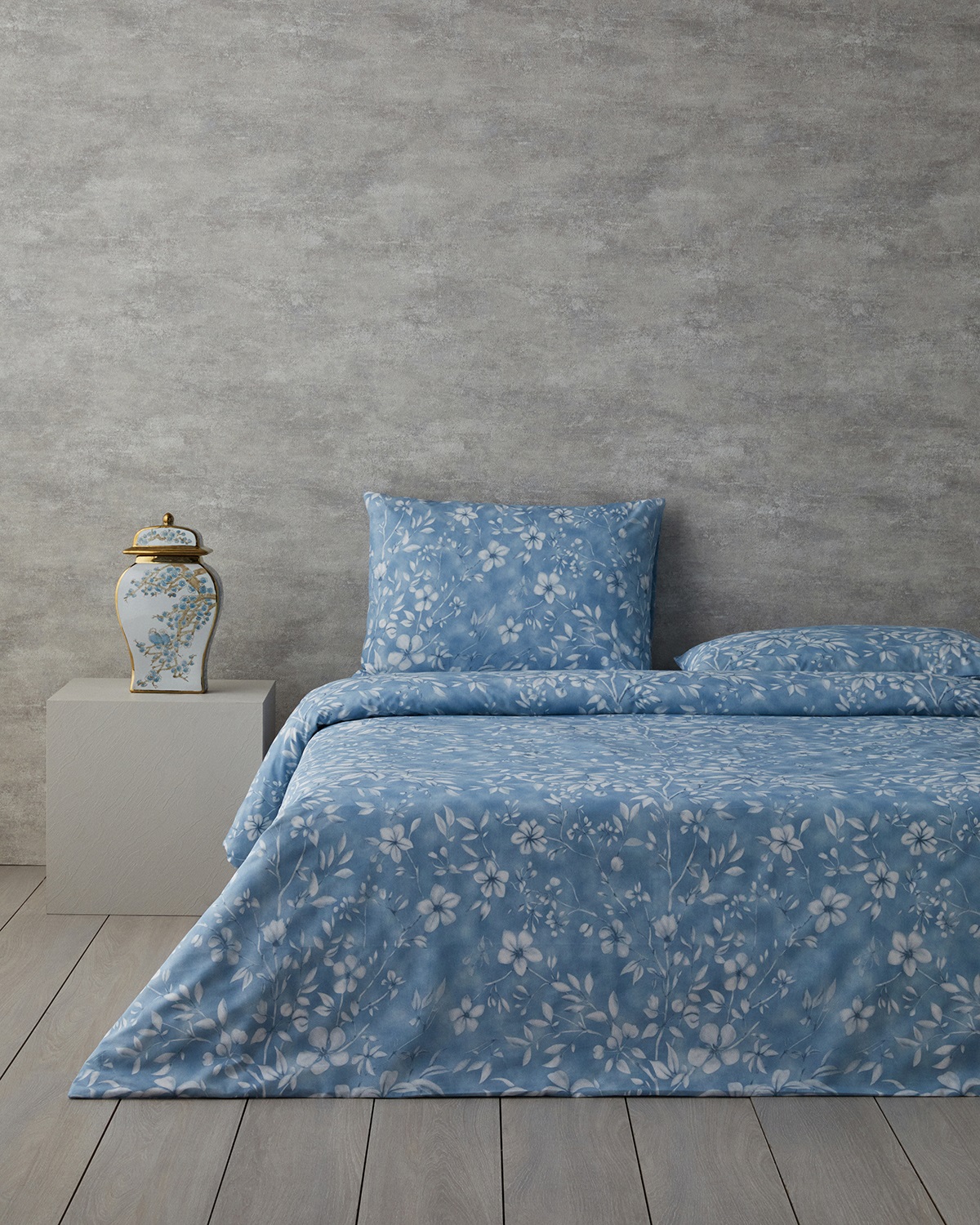 Ivy Flowers Easy Iron Double Size Duvet Cover Set 200x220 Cm Blue