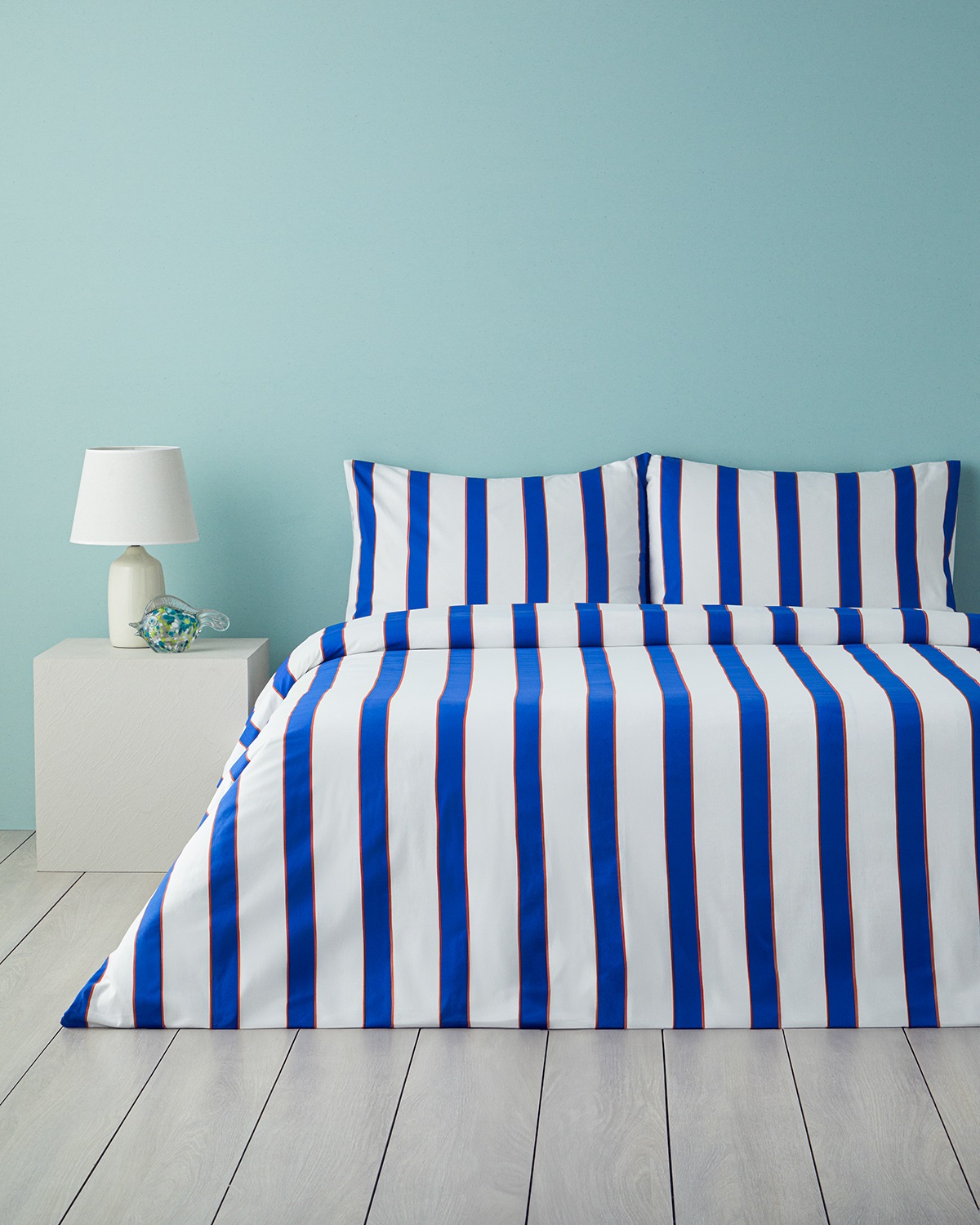 Marine Stripe Cotton Double Size Duvet Cover Set 200x220 Cm Navy Blue - Orange