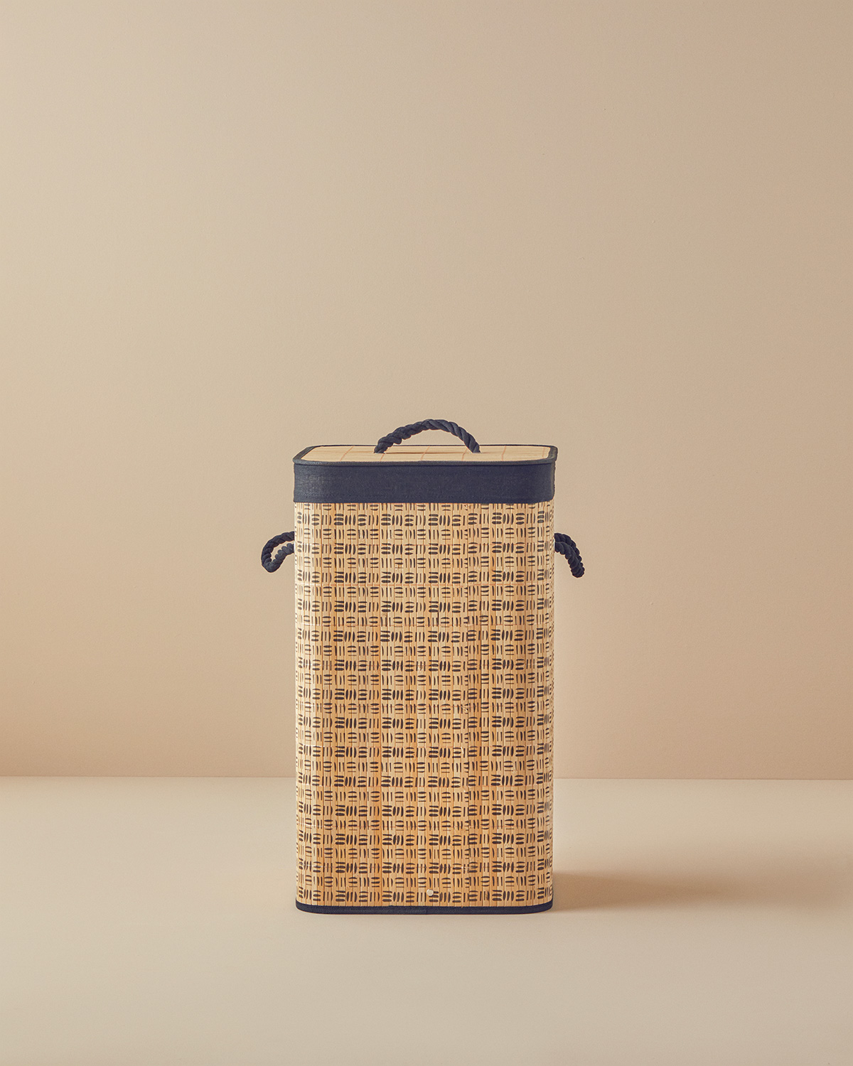 Stripy Bamboo Laundry Basket 35x35x60 Cm Natural