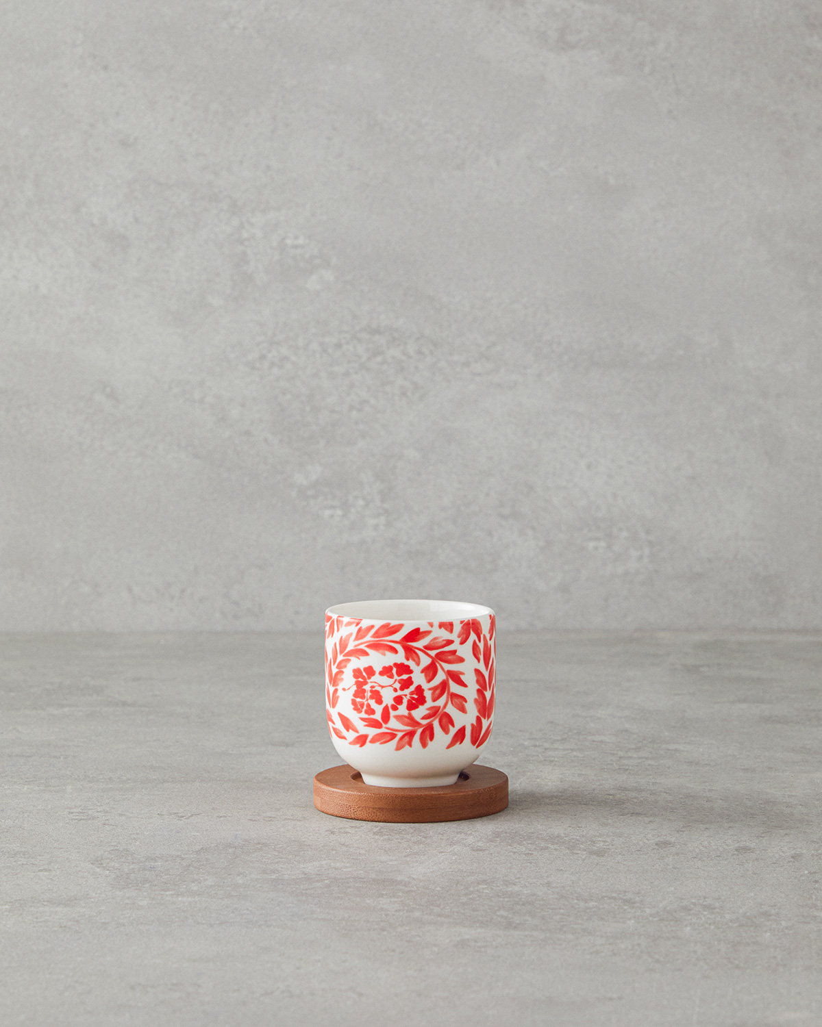 Carnival Floral Ceramic With Wooden Stand Mug 110 Ml Orange